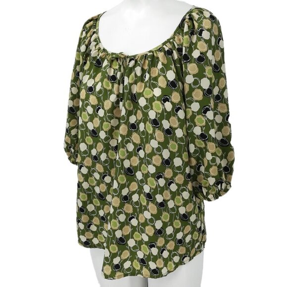 Ann Taylor Loft Peasant Blouse Size S Green Flowers Floral Abstract Short Sleeve - Picture 6 of 12
